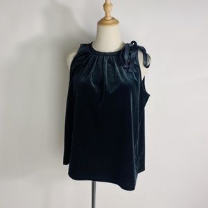 ANN TAYLOR Velvet RIbbon Tie Neck Sleeveless Black Top Medium Petite
